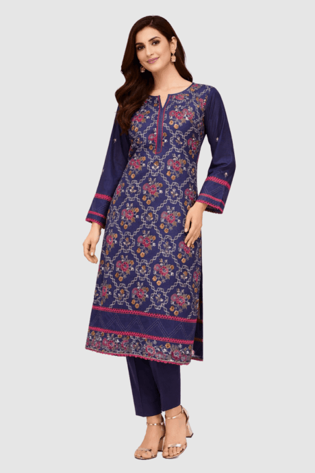 Navy Blue Embroidered Kurta