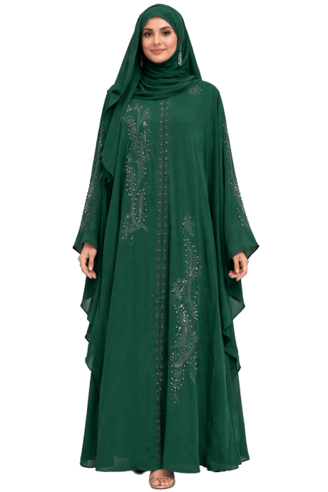 Butterfly Abaya Dark Green with Hijab
