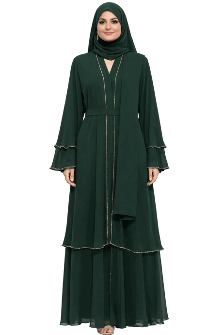 A-lined buttoned Abaya Dark Green