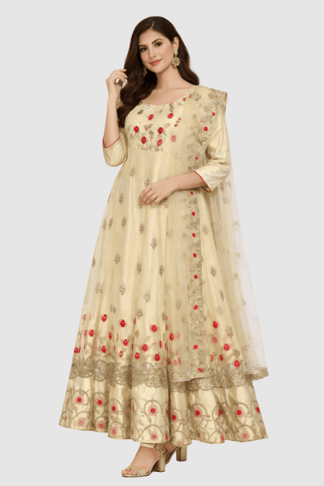 Cream and Gold Anarkali Dress