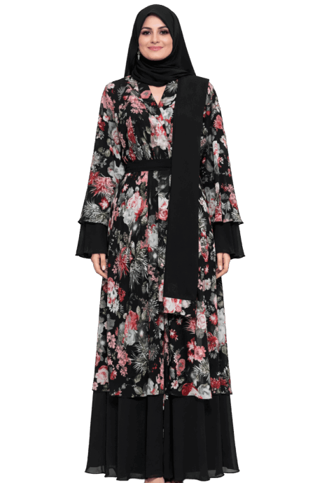 Stylish A-lined buttoned Abaya Floral
