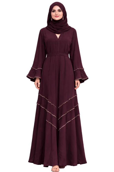 Elegant Maroon Abaya with Belt