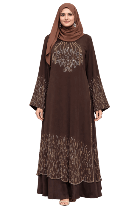 Two-piece Dark Brown Abaya with Hijab