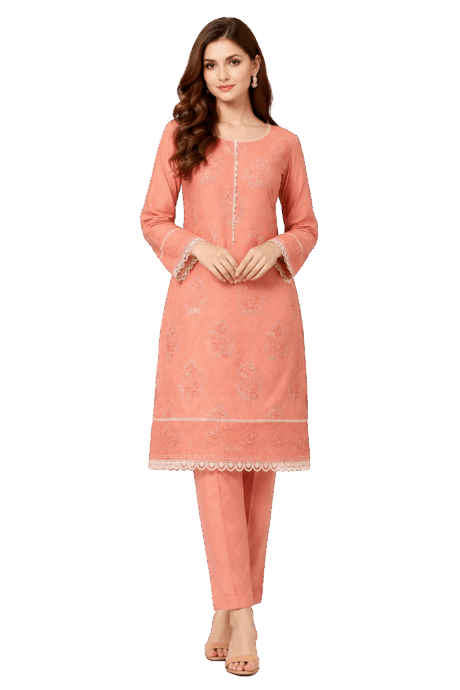 Peach Kurti With Gold Embroidery