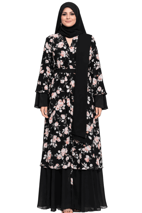 Beautiful A-lined buttoned Abaya Floral