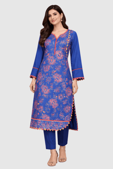 Royal Blue With Floral Embroidery