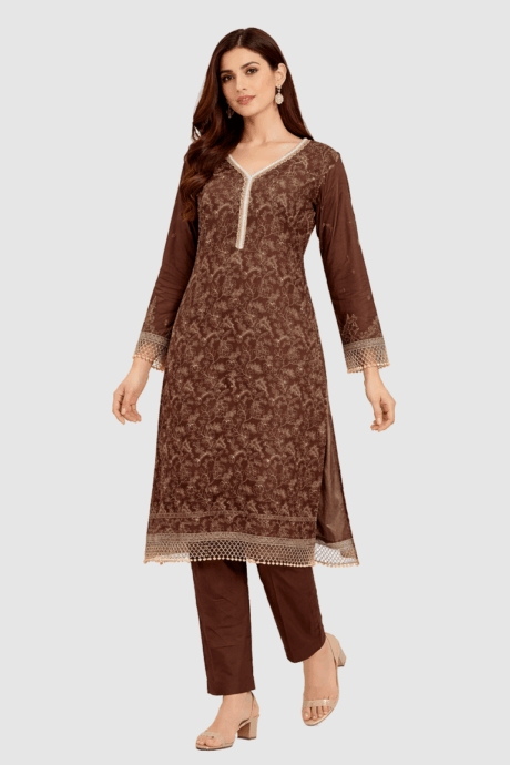Brown Embroidered Salwar Kameez