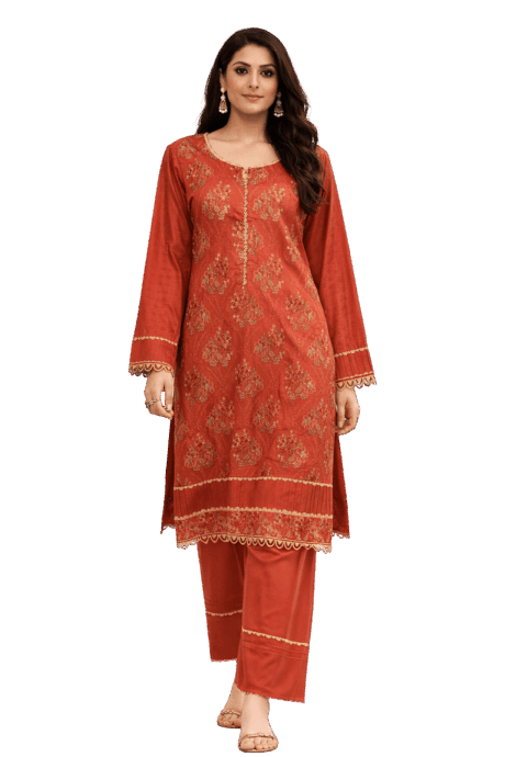 Red Embroidered Kurti & Pant Set