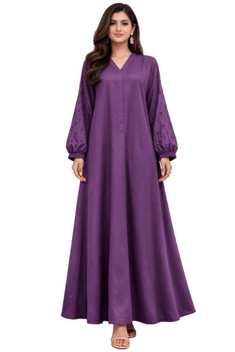 Purple A-lined buttoned Abaya