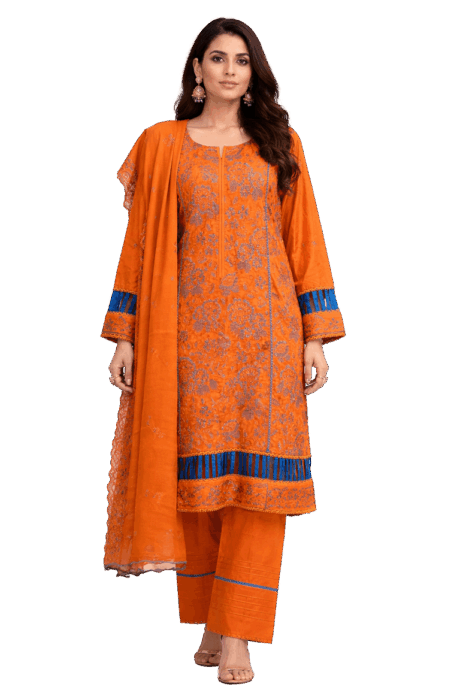 Orange Printed Kurti Pant Set