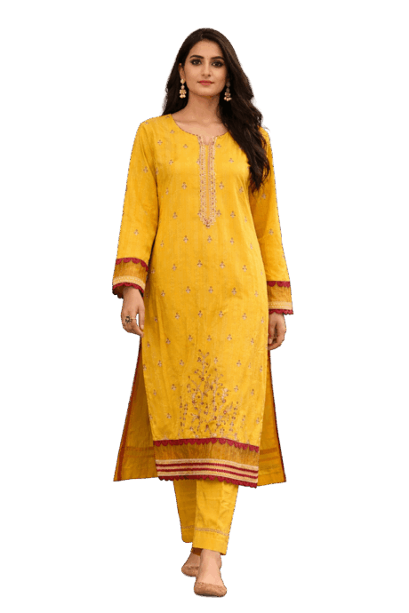 Mustard Yellow Embroidered Kurti Set