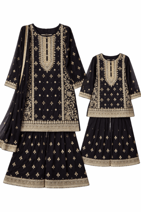 Black Gold Embroidered Gharara Set