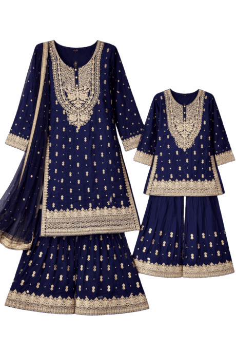 Navy Blue Embroidered Gharara Set