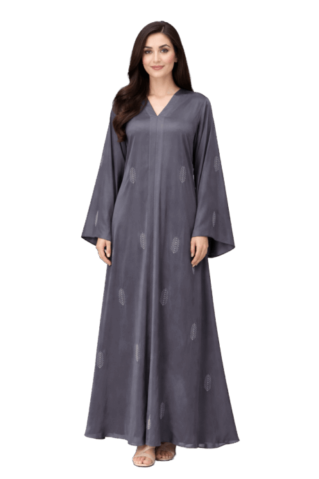 Charcoal Grey A-lined buttoned Abaya
