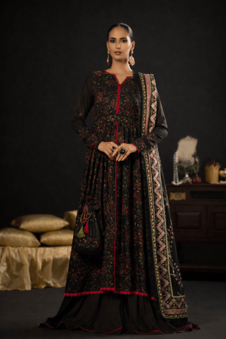Black Floral Anarkali Dress Set