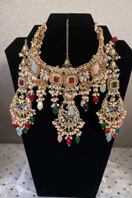 Multicolor Kundan Pearl Bridal Choker Set