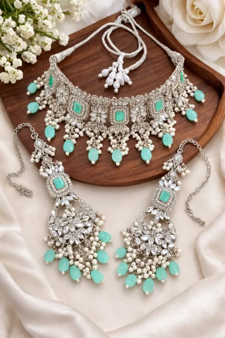 Elegant Mint Wedding Kundan Set