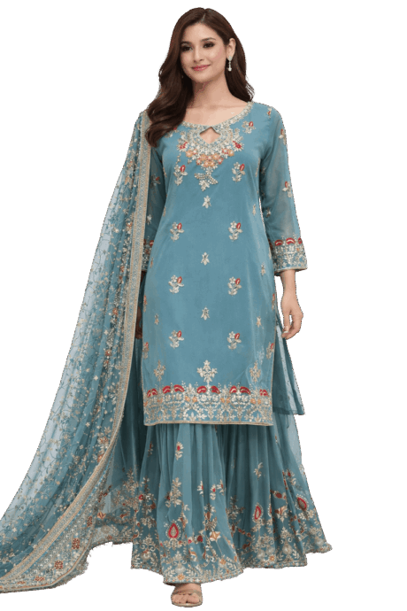 Elegant Turquoise Gharara Set