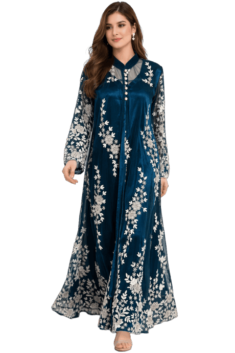 Navy Blue Embroidered Gown