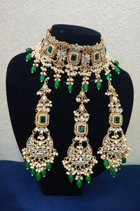 Emerald Pearl Bridal Choker Jewelry Set