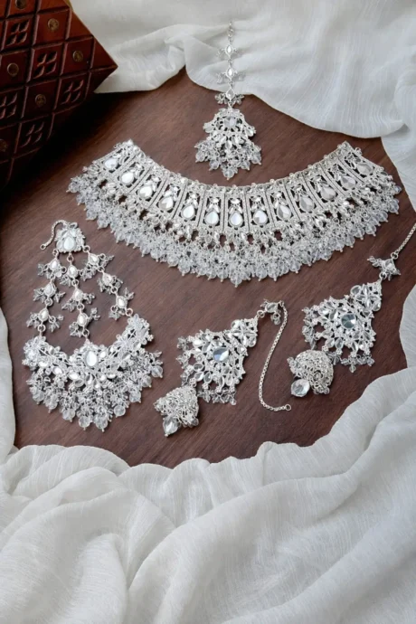 Designer Silver Stone Wedding Jewelry Set