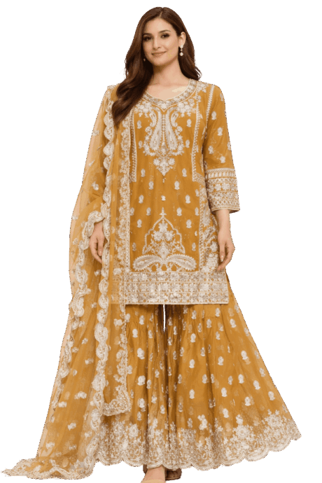 Mustard-yellow Pakistani Gharara