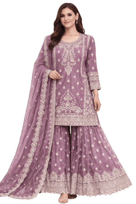 Mauve Gharara With Embroidery