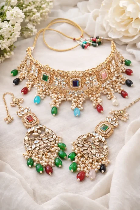 Elegant Multicolor Kundan Jewelry Set