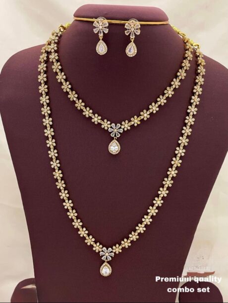 Premium Floral Stone Necklace Combo Set with Earrings